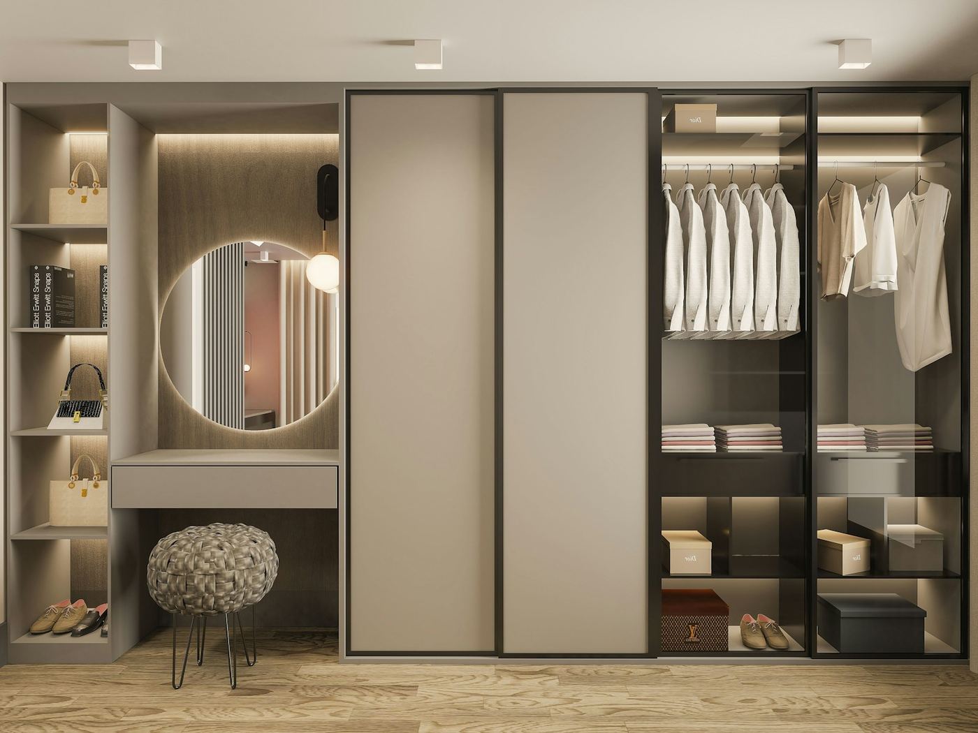 The Obsidian — sliding wardrobe doors in smoked glass and graphite framing